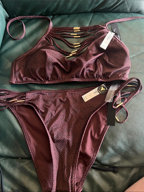 PINK Victoria's Secret Other - PINK Victoria's Secret Burgundy Strappy Two-Piece Bikini with Gold Accents